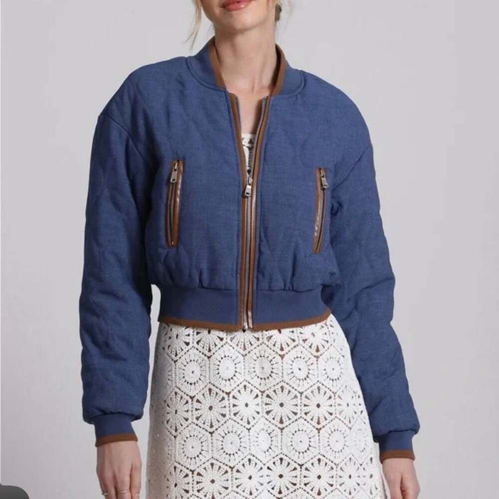 7 For All Mankind Quilted Chambray Bomber Jacket, size S